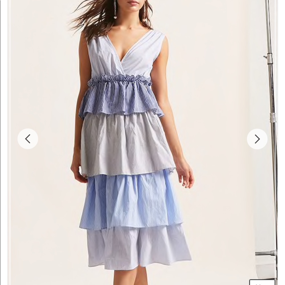 NWT Blue Stripe Tiered Midi Dress